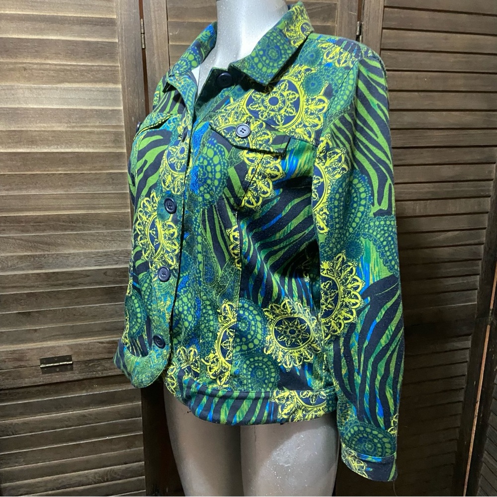 Attyre Paisley Vibrant Soft Jacket Green/Blue Farm Rio Boho Eclectic Size Large - Picture 5 of 11
